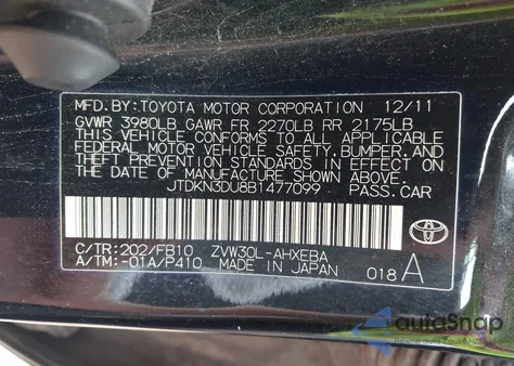 2011 Toyota Prius Two z USA, uszkodzony, nr VIN JTDKN3DU8B1477099